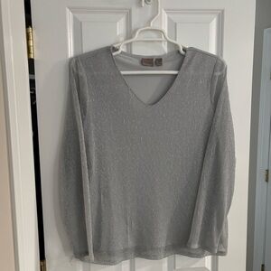 CHICO’S Easywear Glittery L/S Top. Sz 3. Silver Color. 2 Light Weight Layers EUC
